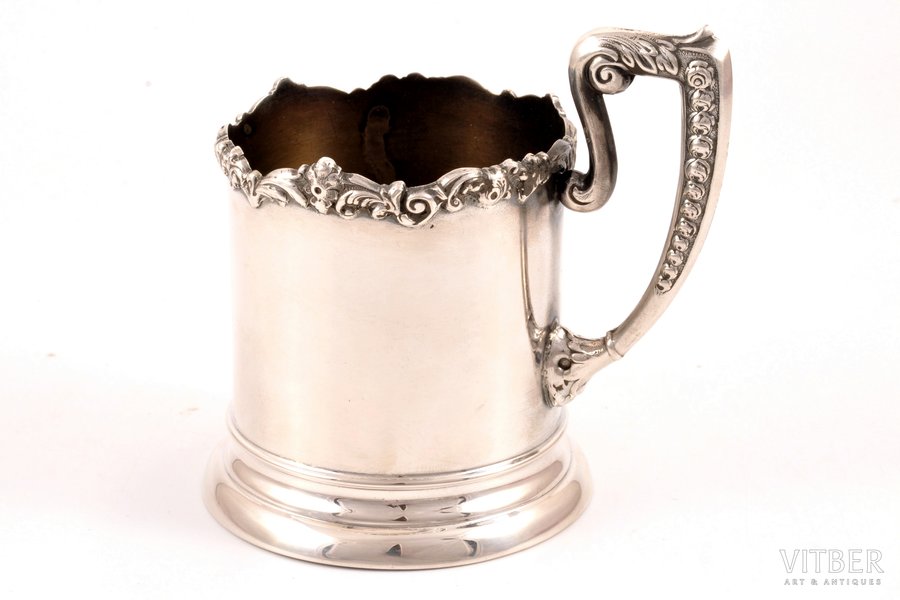tea glass-holder, silver, 875 standard, 108 g, h = 10.1 cm, Ø (inside) 6.3 cm, the 20-30ties of 20th cent., Latvia