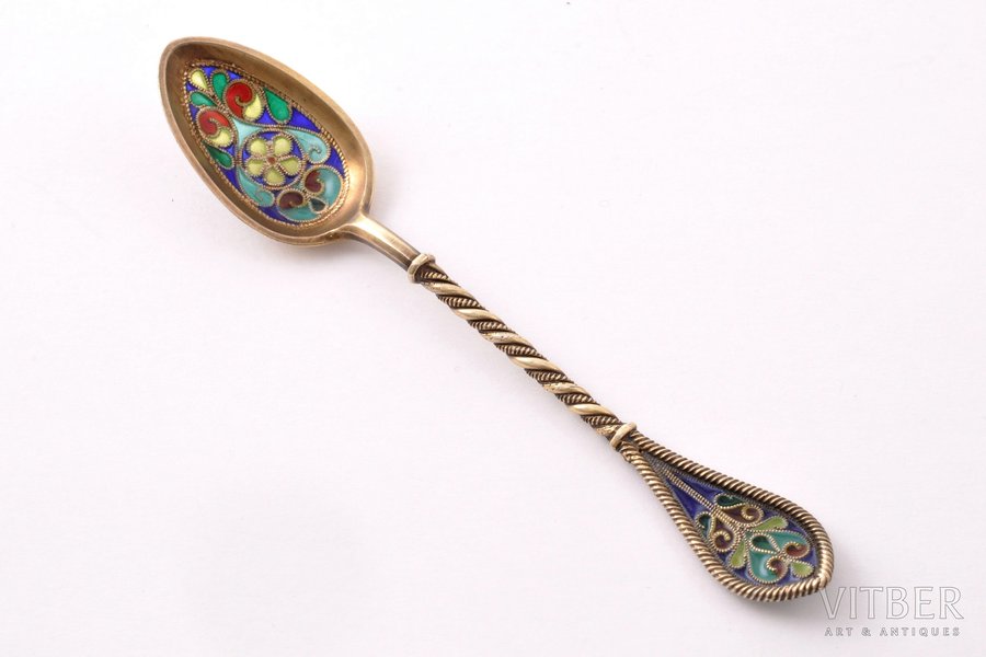 teaspoon, silver, 925 standard, 9.50 g, plique-à-jour vitreous enamel, 11.1 cm