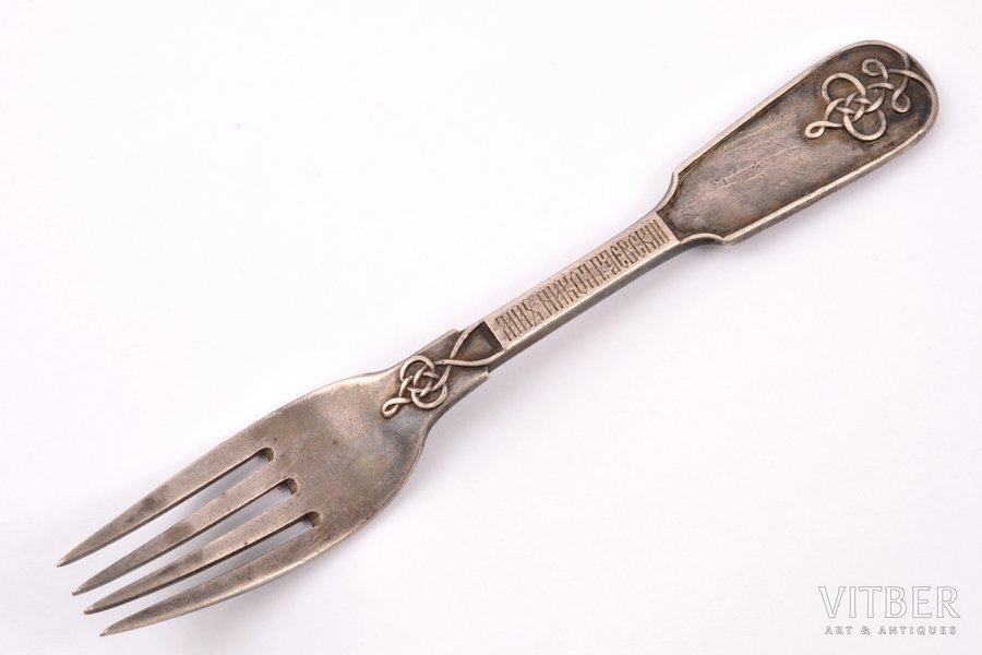 fork, silver, Mih. Nicol. Raevsky, 1863, 84 standard, 92.50 g, 18.4 cm, 1880-1890, St. Petersburg, Russia