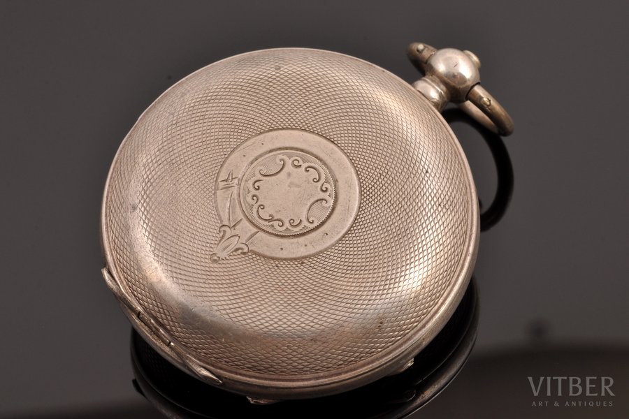 pocket watch, "Georges Favre Jaсot", Switzerland, the border of the 19th and the 20th centuries, silver, 84, 875 standart, (total) 76.95 g, 5.8 x 4.9 cm, Ø 39 mm