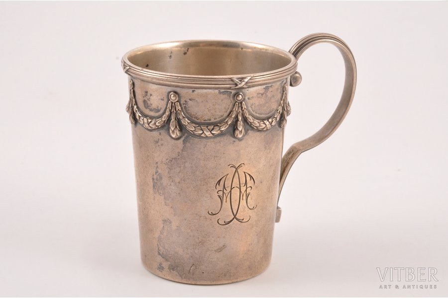 charka (little glass), silver, 84 standard, 112.30 g, h (с ручкой) 7.2 cm, "Fabergé", 1908-1916, Moscow, Russia