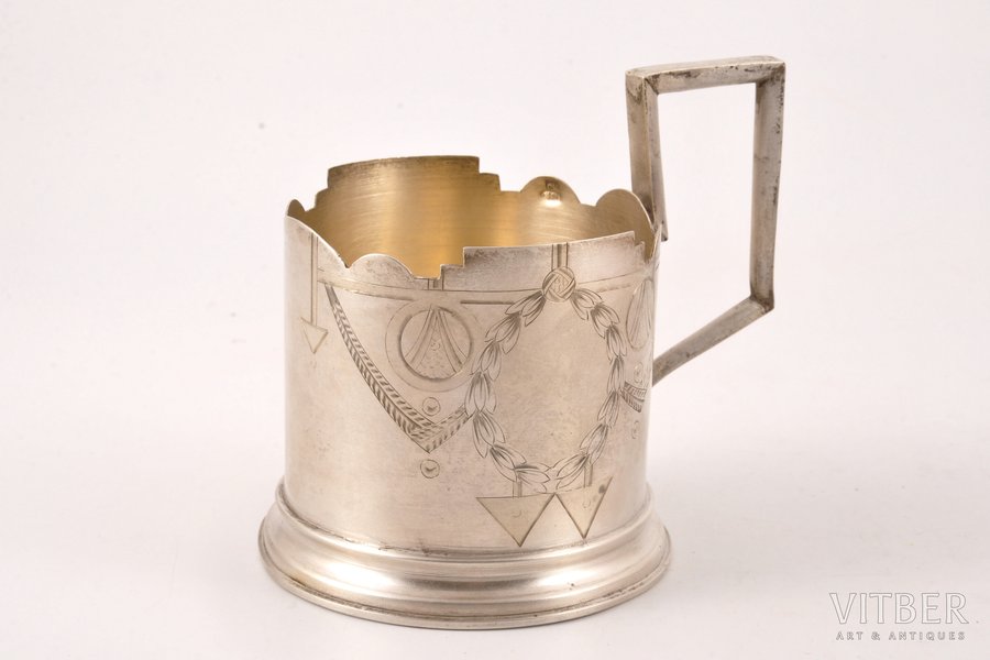 tea glass-holder, silver, 84 standart, engraving, 1908-1916, 92.70 g, Moscow, Russia, Ø (inner) 6.6 cm