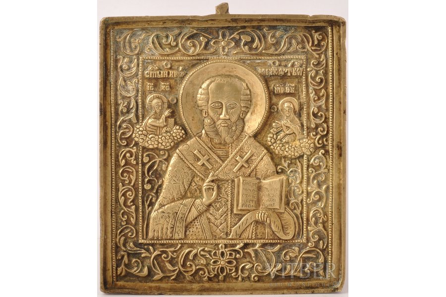 ikona, Svētais Nikolajs Brīnumdarītājs, vara sakausējuma, Krievijas impērija, 19. un 20. gadsimtu robeža, 11.7 x 9.9 x 0.5 cm, 275.10 g.