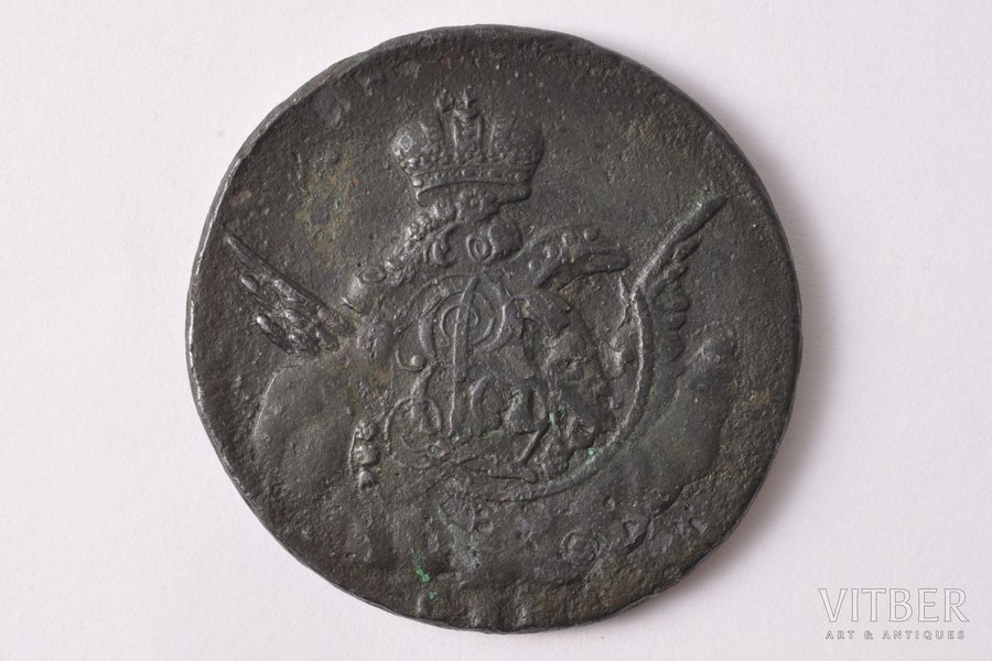 1 kopeck, 1755, SPB, copper, Russia, 17.10 g, Ø 33.7 - 34 mm, F