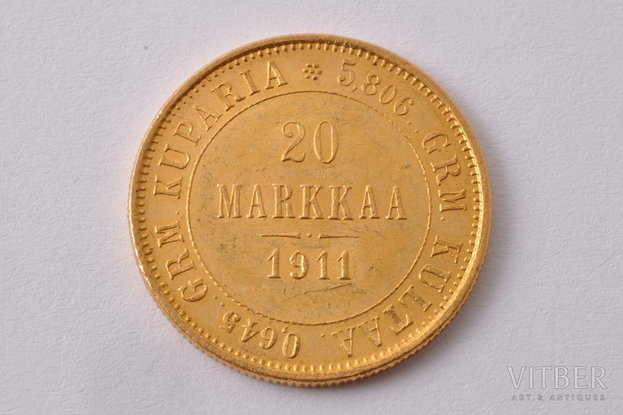 20 markas, 1911 g., L, zelts,...