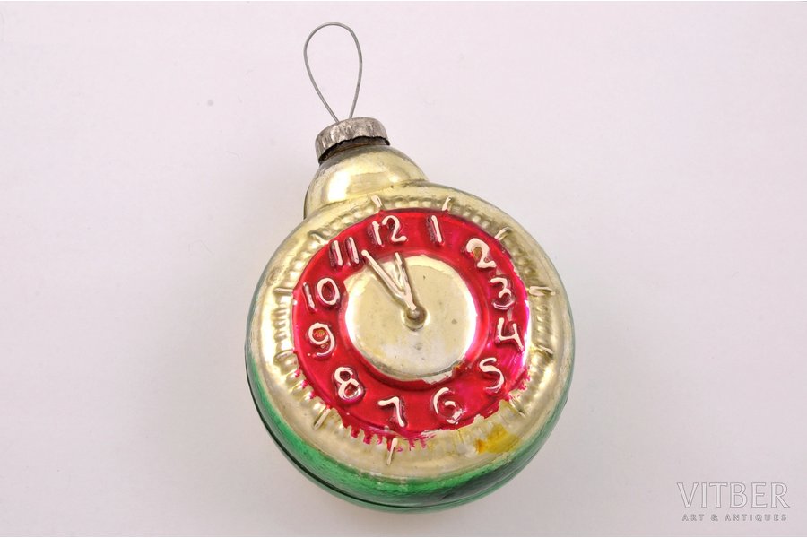 Christmas tree toy, "the Clocks", USSR, the 20th cent., Ø 8 cm
