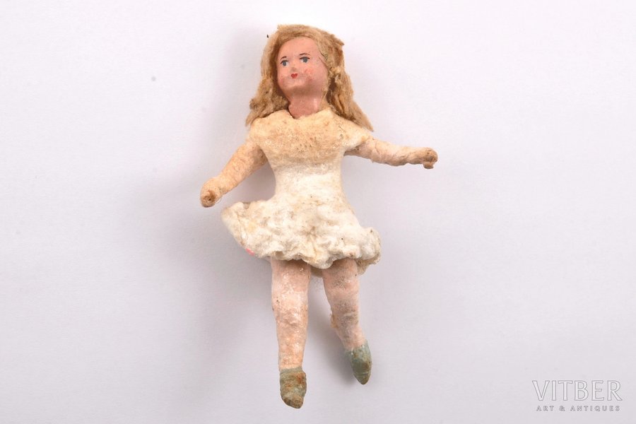Christmas tree toy, a Girl, cotton wool, the 1st half of the 20th cent., 10.8 cm