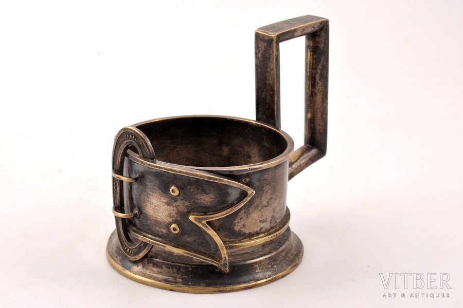 tea glass-holder, Gebr. Buch Warschau, silver plated, Russia, Congress Poland, 1865-1872, Ø (внутренний) = 6.8 cм, h (с ручкой) = 9 см