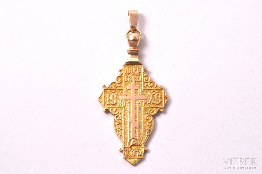 старообрядческий нательный крест, женский, золото, 56 проба, 7.15 г., 1908-1913 г., Российская империя