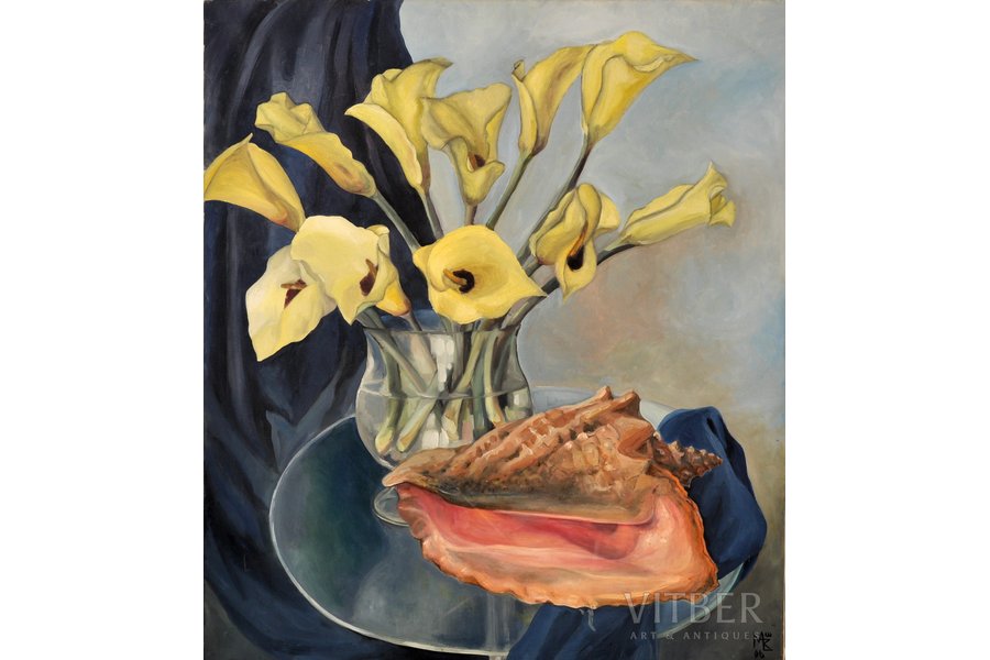 Маевский Андрей Николаевич (1967), Жёлтые каллы и морская раковина, 2006 г., холст, масло, 70 x 80 см