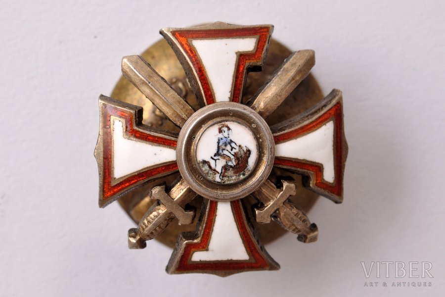 miniature badge, the Military Order of the Bearslayer, Latvia, 20ies of 20th cent., 1.72 x 1.72 mm, 2.90 g