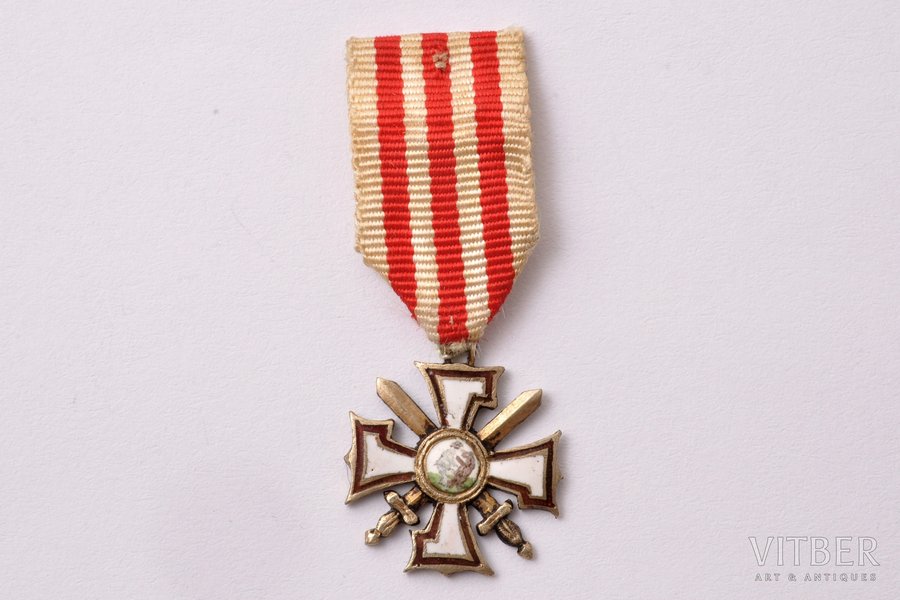 miniature badge, Order of the Bearslayer, Latvia, 20ies of 20th cent., 17.8 x 16.5 mm