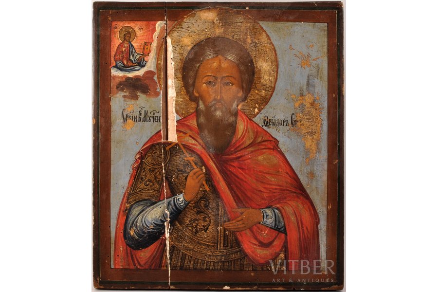 икона, Великомученик Феодор Стратилат, доска, живопиcь, Российская империя, 35.4 x 31 x 2.1 см
