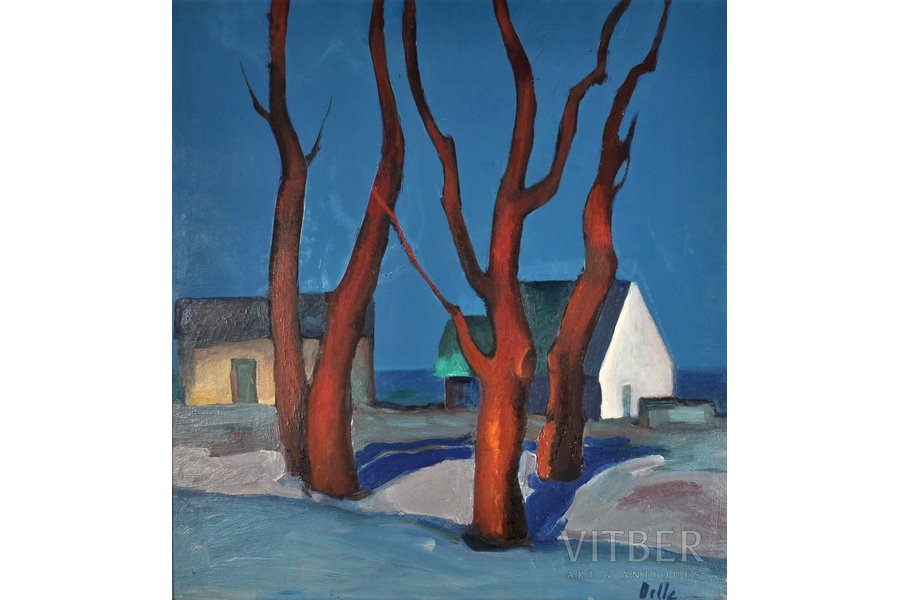 Делле Бирута (1944), Зимний день, картон, масло, 69.5 x 64.5 см