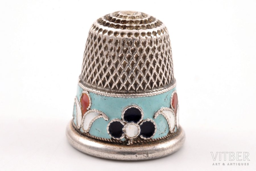 thimble, silver, 875 standard, 7.55 g, cloisonne enamel, h 2 cm, Ø 1.9 cm, Leningrad Jewelry Factory, 1927-1954, Leningrad, USSR