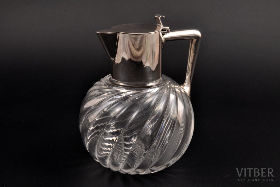 carafe, silver, glass, 800 standard, h 11.5 cm, Koch & Bergfeld, the end of the 19th century, Bremen, Germany