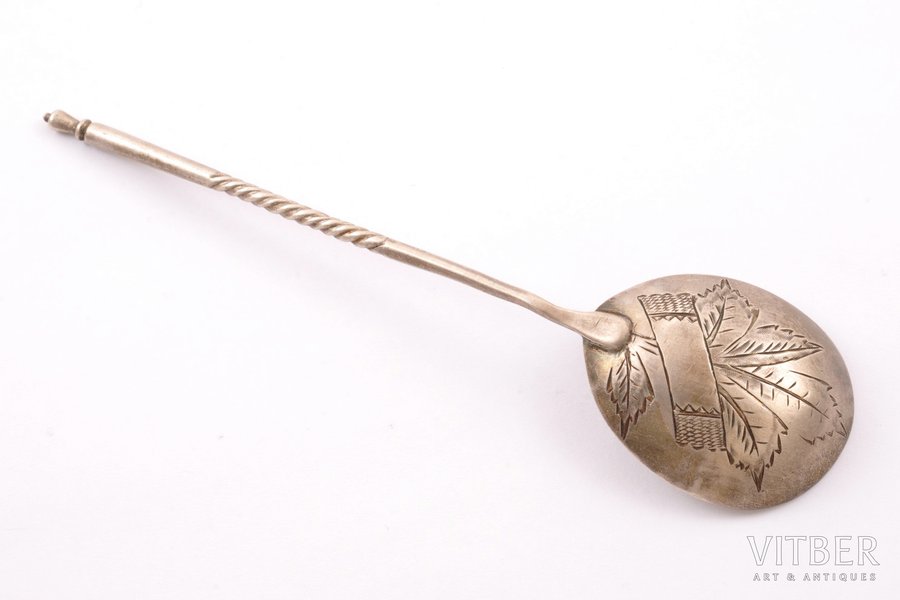 spoon, silver, 84 standard, 24.50 g, engraving, 16.6 cm, the end of the 19th century, Moscow, Russia