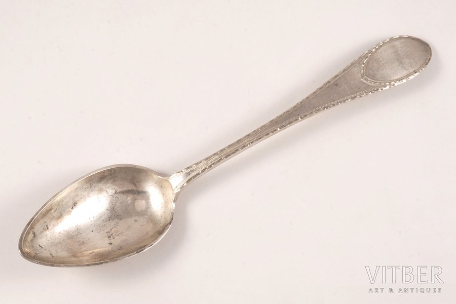 tablespoon, silver, 71.40 g, engraving, 22.5 cm, by Jacob Heinrich Lantzky, the beginning of the 19th cent., Riga, Latvia, Russia
