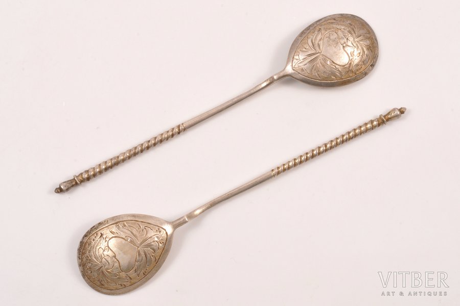 set of teaspoons, silver, 84 standard, 25.80 g, engraving, 13 cm, 1876, Moscow, Russia