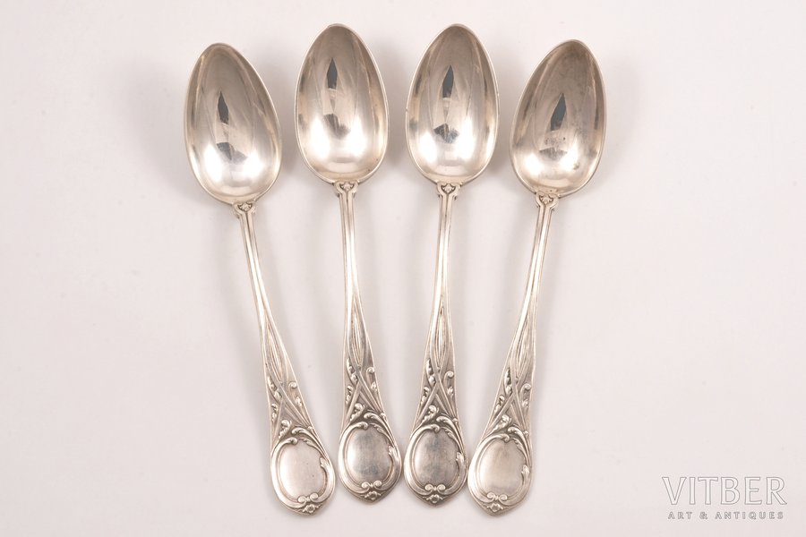 set of 4 teaspoons, silver, 84 standart, 1898-1908, 138.75 g, "Grachev Brothers", St. Petersburg, Russia, 14.5 cm