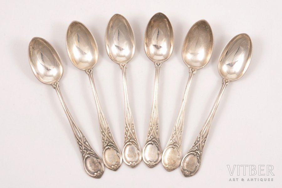 set of 6 coffee spoons, silver, 84 standart, 1898-1908, 113.15 g, "Grachev Brothers", St. Petersburg, Russia, 11.5 cm