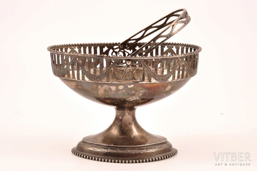 candy-bowl, silver, 1796, 302.05 g, h (without handle) 12 cm