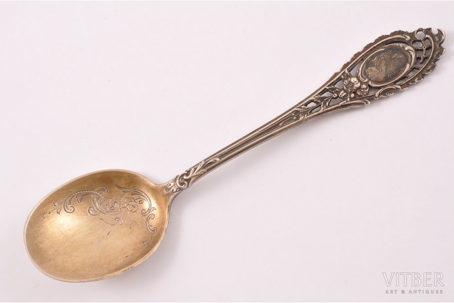 spoon, silver, 84 ПТ standard, 23.80 g, engraving, 13.3 cm, the 2nd half of the 19th cent., France