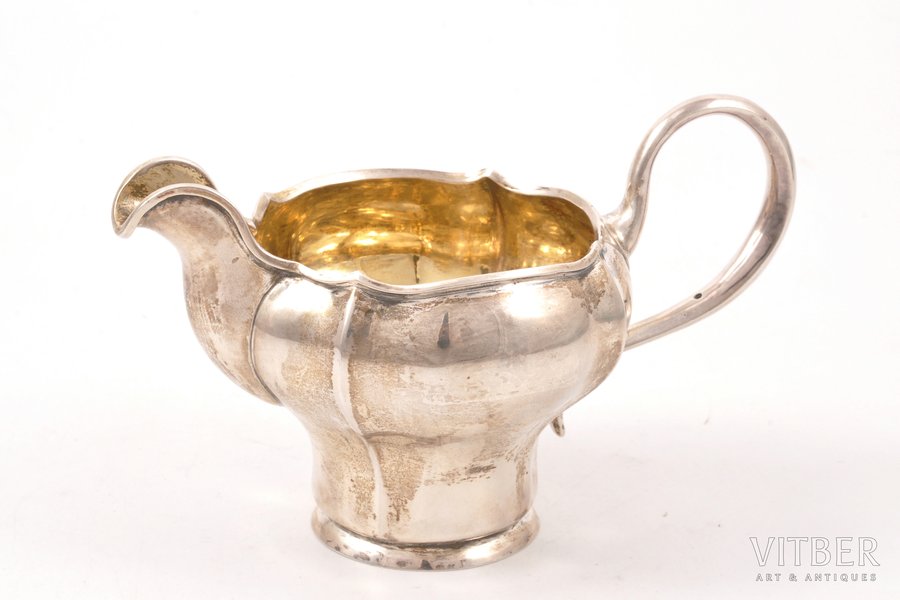 cream jug, silver, 84 standard, 131.85 g, gilding, h 8.5 cm, Ivan Gubkin factory, 1860, Moscow, Russia