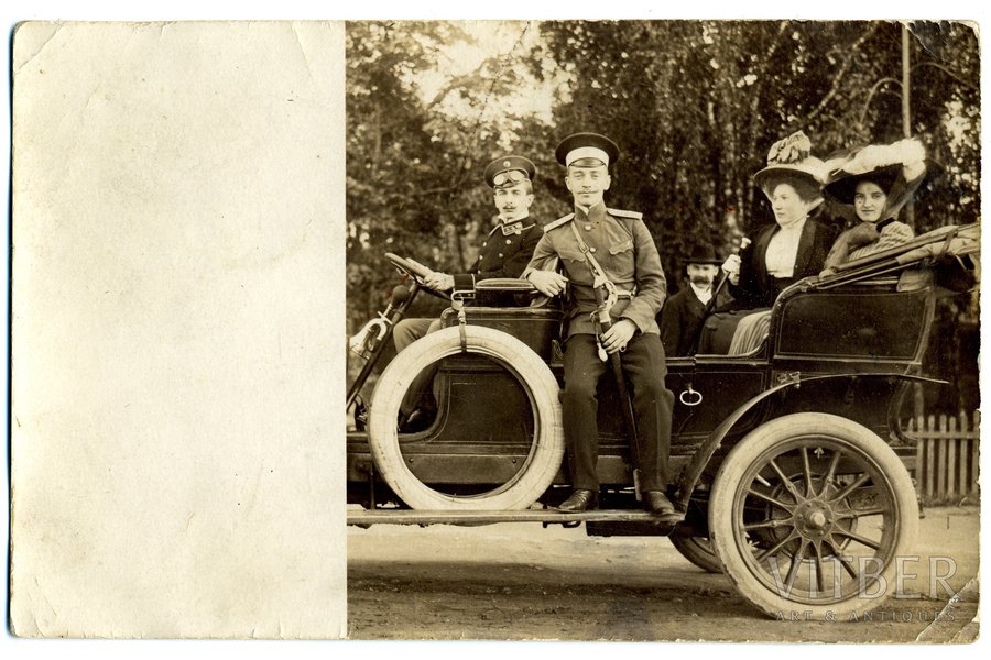 photography, Tsarist Russia, officiers driwing light vehicle, beginning of 20th cent., 14 x 9 cm