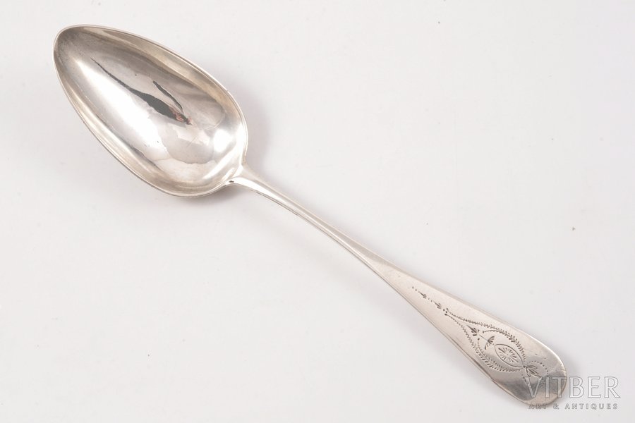 spoon, silver, 84 standard, 51.00 g, engraving, 21 cm, 1812, Moscow, Russia