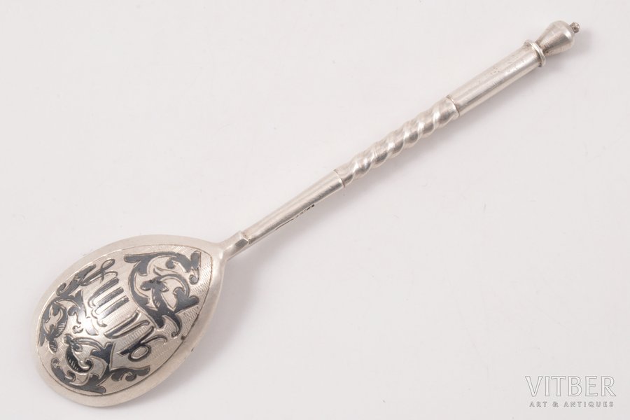 spoon, silver, "Yalta", 84 standard, 13.95 g, engraving, 10.8 cm, 1899-1908, Moscow, Russia
