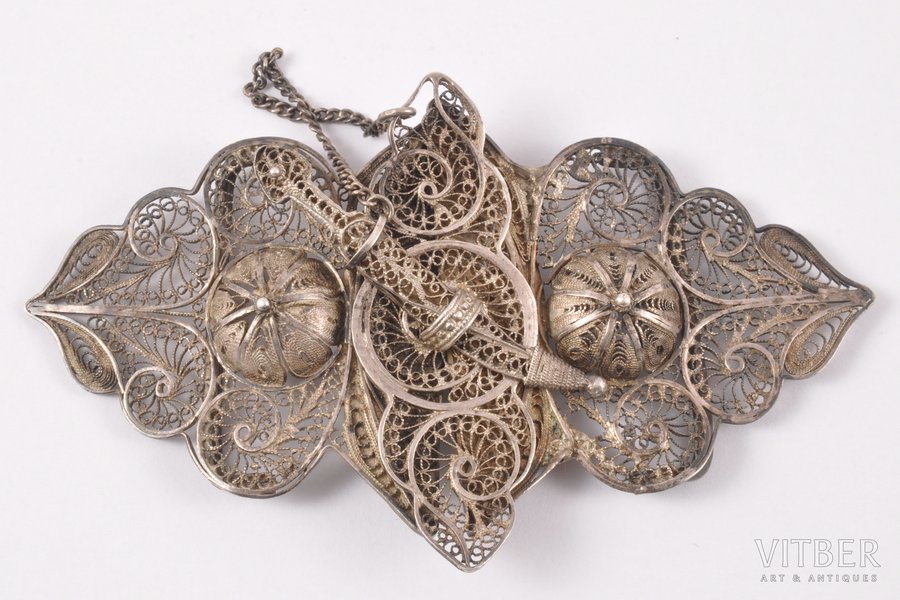 buckle, silver, 84 standard, 39.70 g, filigree, 10.9 x 6.3 cm, the 2nd half of the 19th cent., Russia, hallmarks not found