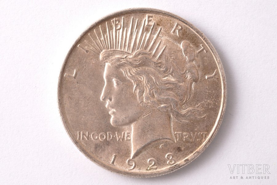 1 доллар, 1923 г., серебро, США, 26.80 г, Ø 38.2 мм, XF