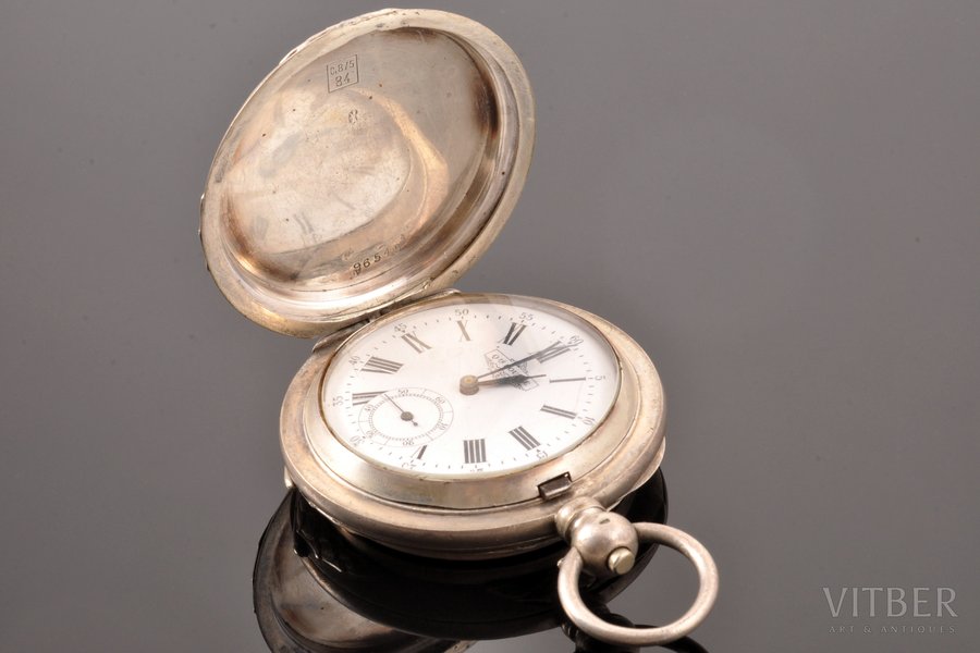 kabatas pulkstenis, "Qte Boutte", Šveice, 18. un 19. gadsimtu robeža, sudrabs, 84, 875 prove, (kopējs) 123.95 g, 6.9 x 5.6 cm, Ø 43 mm, darbojas