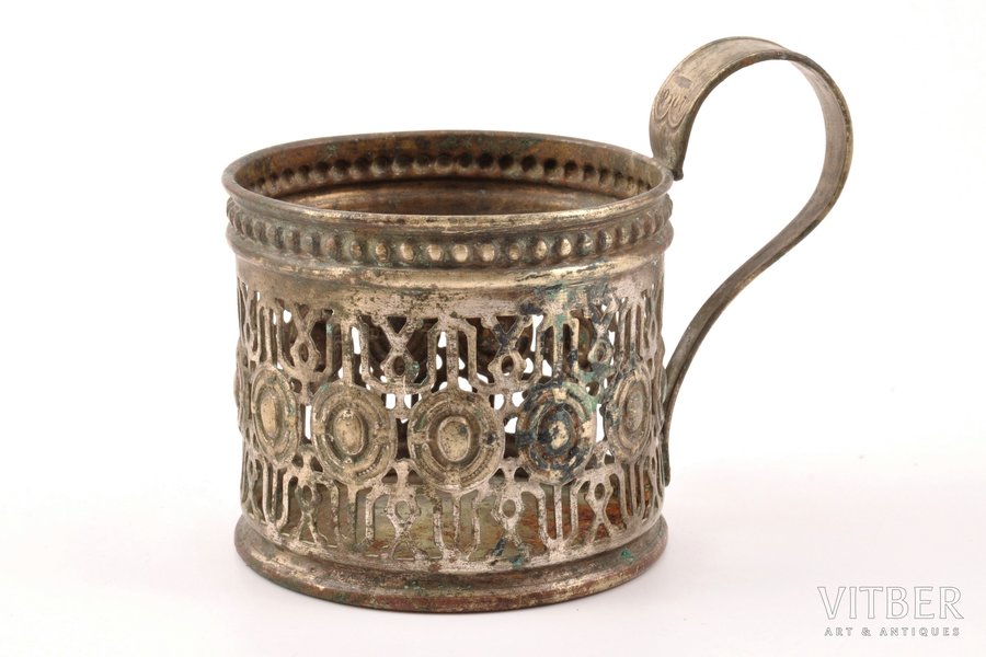 tea glass-holder, Gebr. Buch, silver plated, Russia, Congress Poland, the border of the 19th and the 20th centuries, Ø (внутренний) = 7.7 cм, h (с ручкой) = 9.2 см