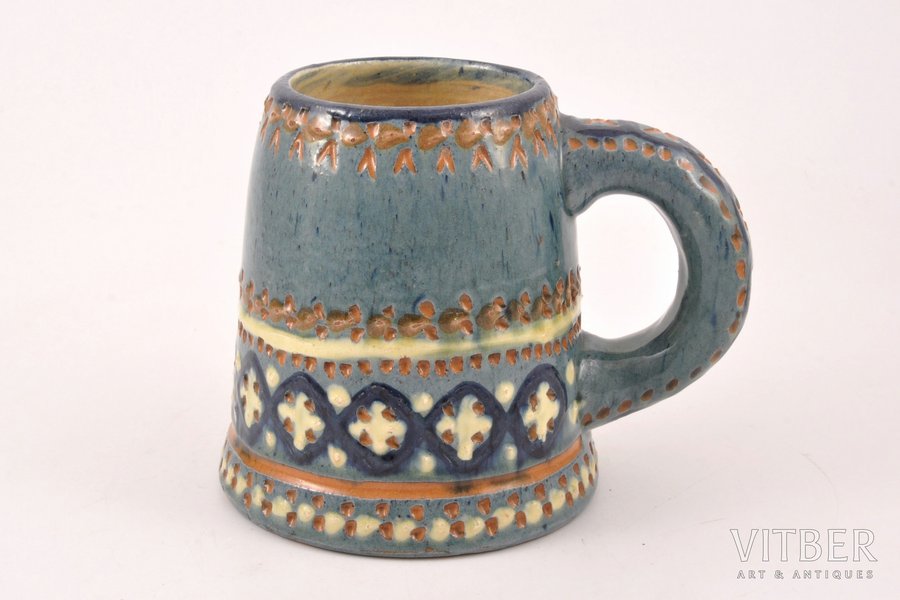 beer mug, ceramics, sculpture's work, handpainted by A. Sirotin, Riga (Latvia), 1929, h 11.5 cm