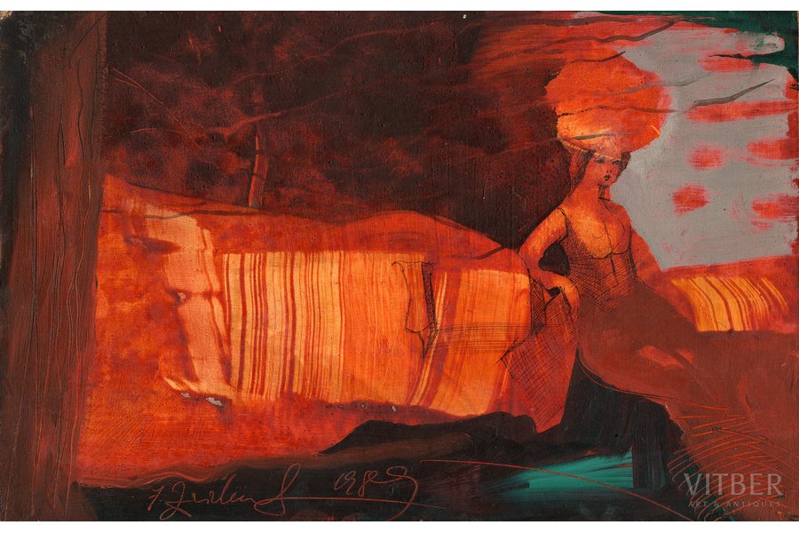 Zvirbulis Juris (1944), Bez nosaukuma, 1989 g., kartons, eļļa, 19 x 30 cm