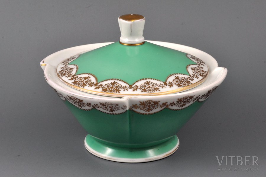 sugar-bowl, porcelain, M.S. Kuznetsov manufactory, Riga (Latvia), 1934-1940, h 11.3 cm, third grade