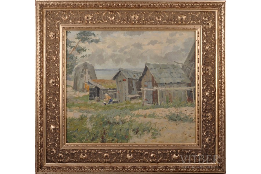 Apinis Jēkabs (1899-1945), Zvejnieku ciems, 20 gs. 30tie gadi, audekls, eļļa, 40 x 45.5 cm