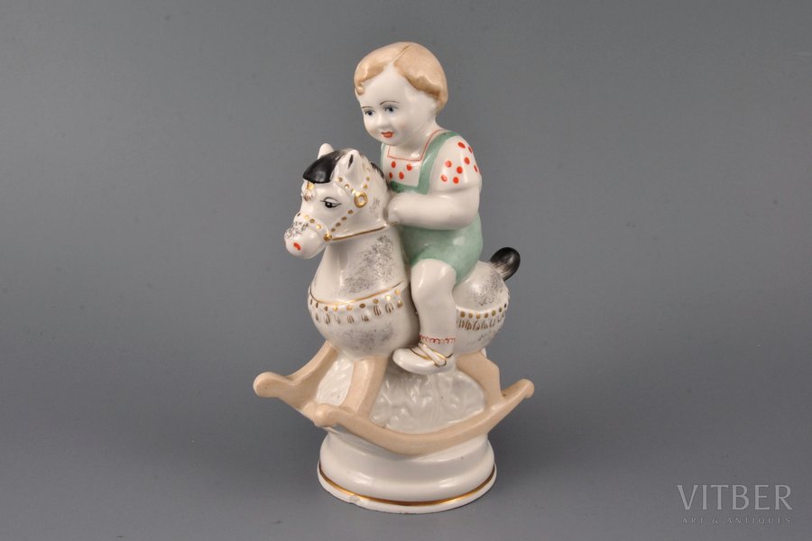 figurine, Boy on a horse, porcelain, Riga (Latvia), USSR, Riga porcelain factory, molder - S. Bolzan-Golumbovskaja, the 50ies of 20th cent., 16.5 cm, first grade, minor chip on the edge of base