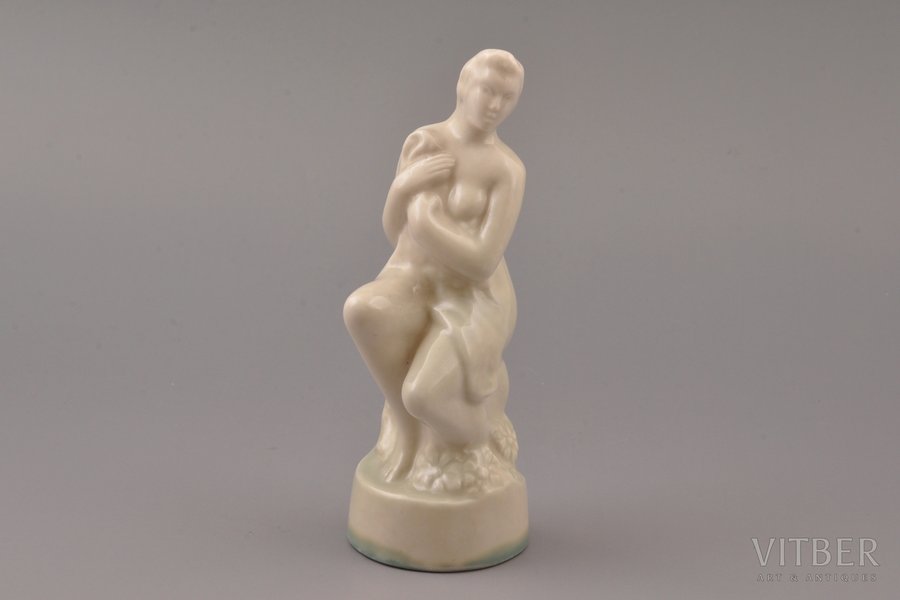 figurine, Nude, porcelain, Riga (Latvia), USSR, sculpture's work, molder - Martins Zaurs, the 50ies of 20th cent., 14 cm