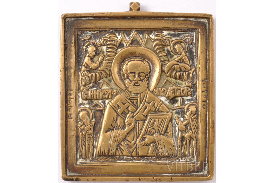 ikona, Svētais Nikolajs Brīnumdarītājs, vara sakausējuma, Krievijas impērija, 19. un 20. gadsimtu robeža, 6.1 x 5.2 x 0.5 cm, 75.05 g.