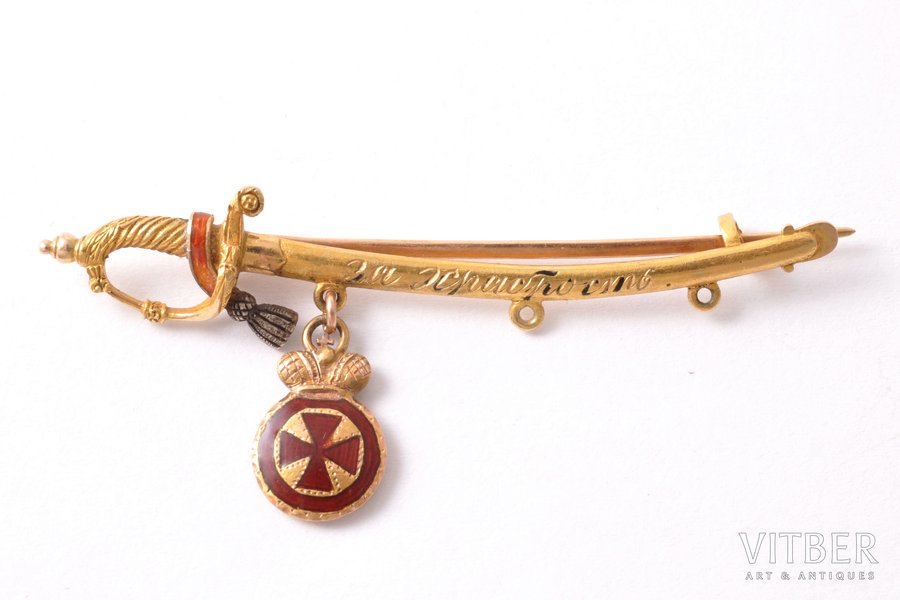 фрачный знак Ордена Св. Анны, за храбрость, 4-я степень, золото, эмаль, Российская Империя, 56.3 x 24 мм, 3.70 г