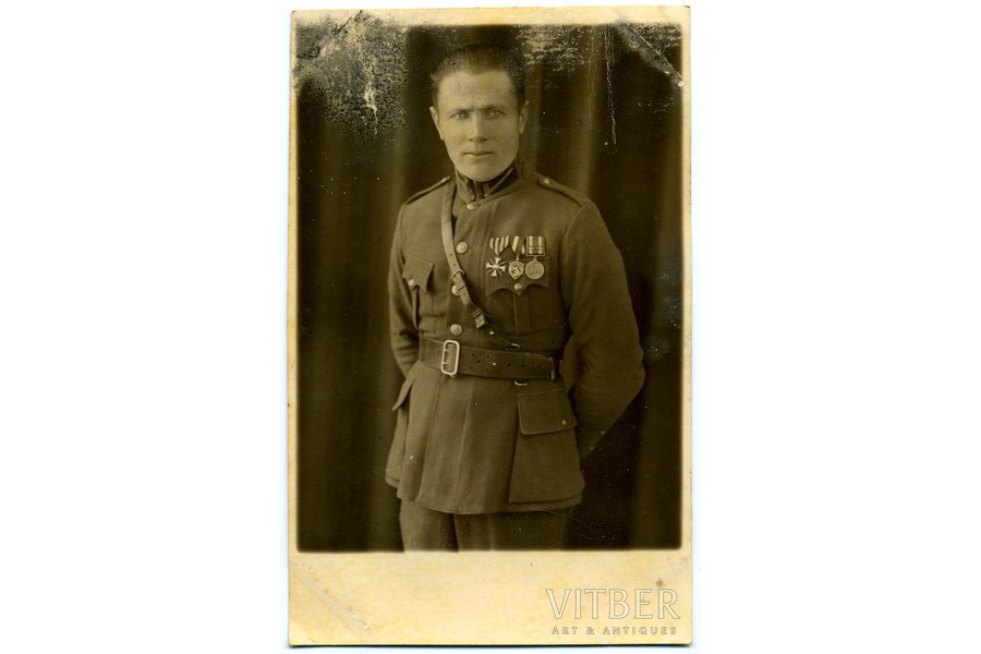 фотография, Латвийская Армия, кавалер Ордена Лачплесиса, 20-30е годы 20-го века, 13.3 x 8.4 см