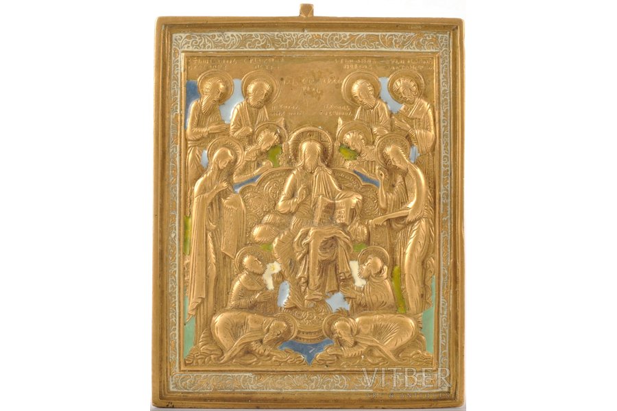 icon, Christ the Pantocrator on the Throne, copper alloy, 5-color enamel, Russia, the 19th cent., 13.4 x 10.3 x 0.4 cm, 276.20 g.