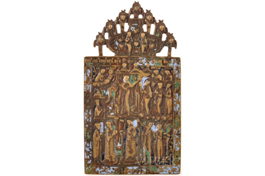ikona, Svētās Dievmātes Patvērums, vara sakausējuma, Krievijas impērija, 18. un 19. gadsimtu robeža, 19.1 x 10.5 x 0.2 cm, 237.60 g.