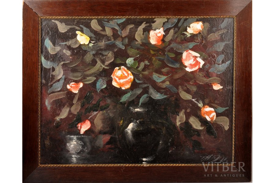 Melderis Imants (1944-2001), Roses, 1991, carton, oil, 49 x 63 cm