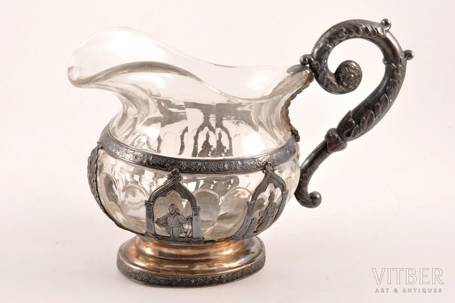 сливочник, серебро, стекло, 84 проба, h 13 см, 1834 г., С.- Петербург, Российская империя