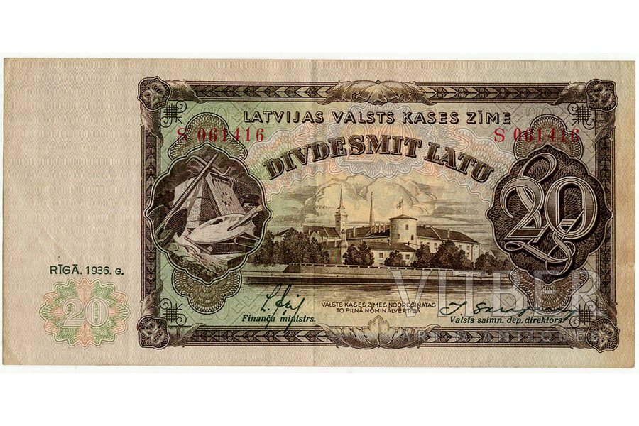 20 lati, banknote, 1936 g., Latvija