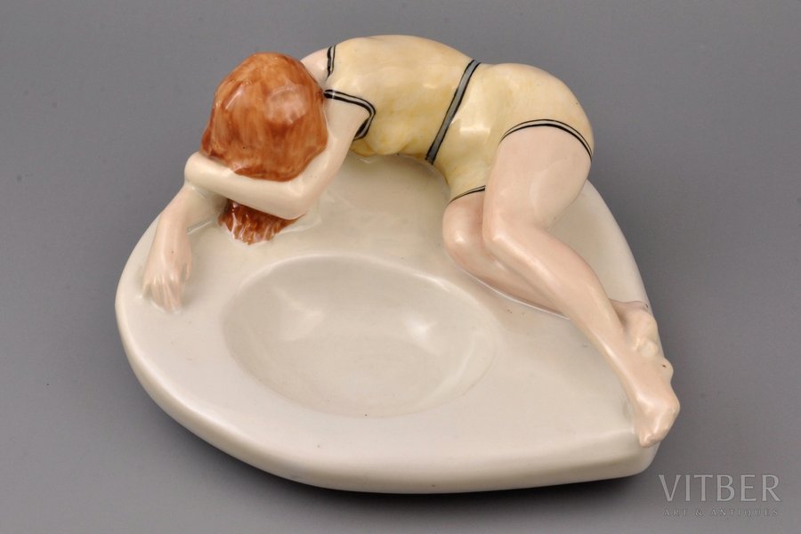 figurine-ashtray, "Lying Down", porcelain, Riga (Latvia), M.S. Kuznetsov manufactory, the beginning of the 30ties of 20th cent., 18.7 x 16.5 x 8.1 cm